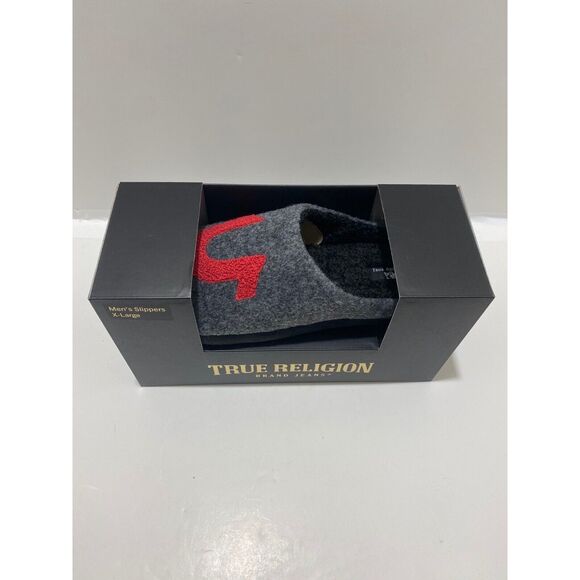True Religion Men’s Grey and Red Logo Slip On House Slipper’s Size Small (7-8) - Picture 3 of 6